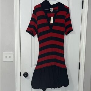 Maeve Red and Blue Striped Midi Dress